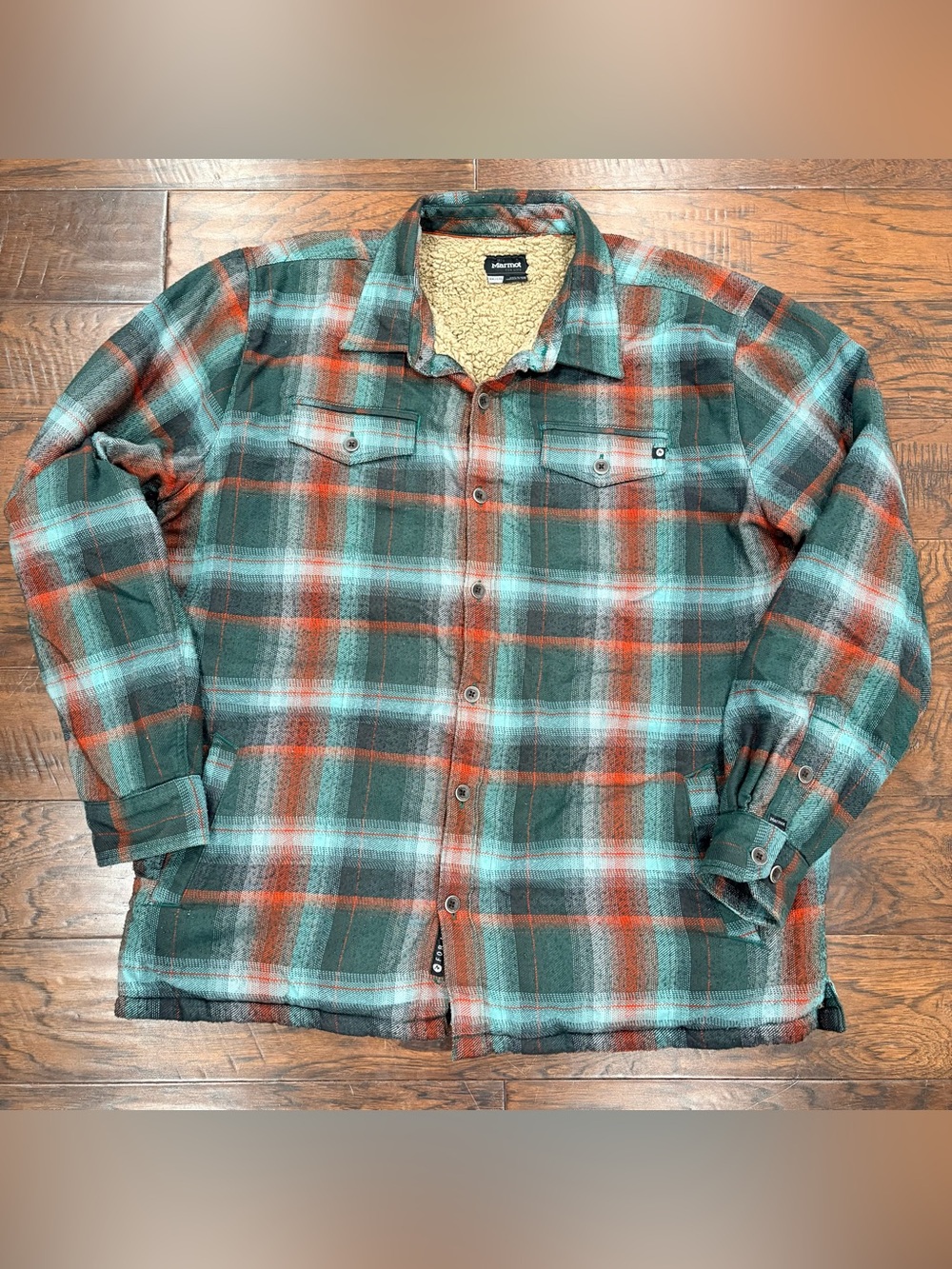 Marmot Green Plaid Ridgefield Shacket XXL Sherpa Lined Flannel Button Front